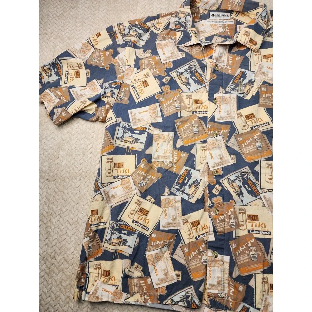 Columbia Mens XL Button Up Shirt Short Sleeve Tiki Vacation Novelty Print‎